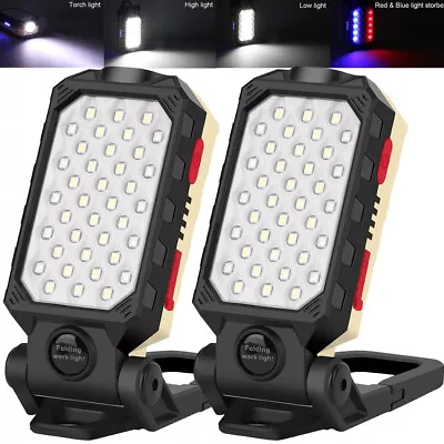 Pair LED Work Light Rechargeable USB Magnetic Lamp Torch Foldable Camping Light • £19.99