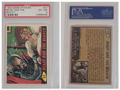 1962 Mars Attacks #17 Beast And The Beauty PSA Graded EX-MT 6 Collector Card • $282