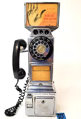 Vintage Automatic Electric Chrome 3 Slot Rotary Pay Telephone Payphone W Sign DJ • $625