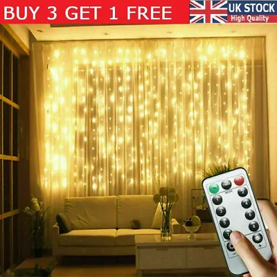 £6.99 • Buy 300 LED Curtain Fairy Lights String Indoor/Outdoor Backdrop Wedding Xmas Party
