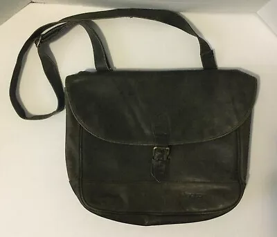 Ellington BLACK Distressed LEATHER FLAP MEDIUM SHOULDER BAG LAPTOP MESSENGER • $15.99