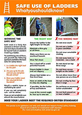 £8.49 • Buy Health And Safety Safe Use Of Ladders A2 Poster / Sign  Ref: HS109 420 X 594mm