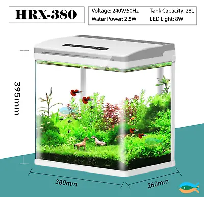 $108.72 • Buy SUNSUN 28L Aquarium Fish Tank With LED Light And Filtration System HRX-380