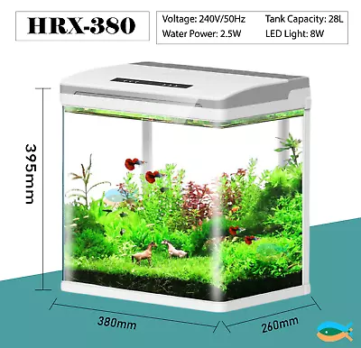 SUNSUN HRX-380 28L Aquarium Fish Tank With LED Light And Filtration System • $109.90