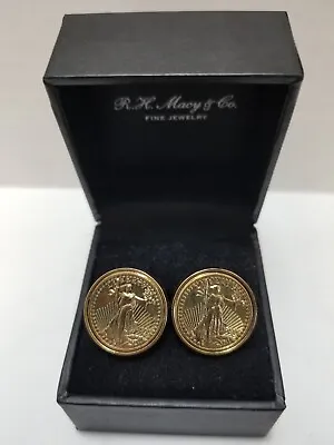 Vintage St Gaudens Double Eagle Cufflinks Gold Tone R H Macy & Co Stamped 1933 • $54.99