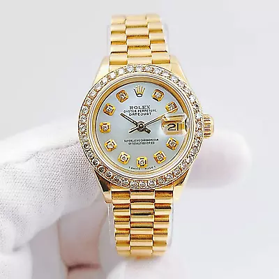 Rolex 26mm Presidential 18K Gold Wristwatch W/ Diamond Dial & Bezel. (69178) • $13495