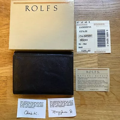 Rolfs Wallet Deluxe Tri-Fold Royal Crest Cowhide Black Leather Slim Vintage 1987 • $25