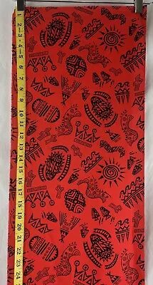 Vtg Red And Black Southwestern Print Fabric 12  X 76  Design By Harwood Steiger? • $19.95