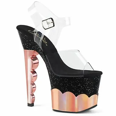 $42.95 • Buy Pleaser Exotic Dancing Black Rose Gold Hologram Platform Heels Shoes SCALLOP-708