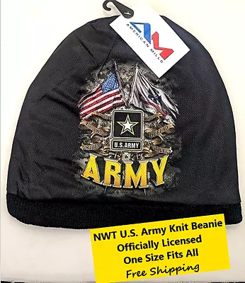 NWT U.S Army Sublimated On Two Sides Military Black Cuffless Knit Beanie Hat Cap • $15.99