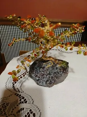 VTG MCM Gemstone Twisted Brass Wire Tree Of Life Rainbow Bonsai • $49