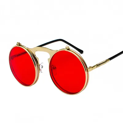 Flip Up Steampunk Retro Sunglasses Mens Womens Round Vintage Glasses Designer • $7.99