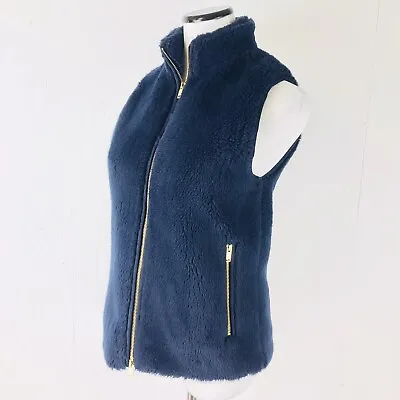 J. Crew XS Navy Blue Faux Fur Plush Fleece Excursion Vest Full Zip • $19.99