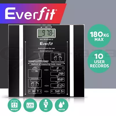 Everfit Body Fat Bathroom Scale Digital Weighing Scales Water Body Fat 180KG • $25.95