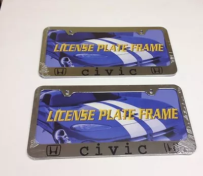 2x Engraved  Honda Civic Stainless Steel Metal License Plate Frame  Lpf-322 Ci2 • $15