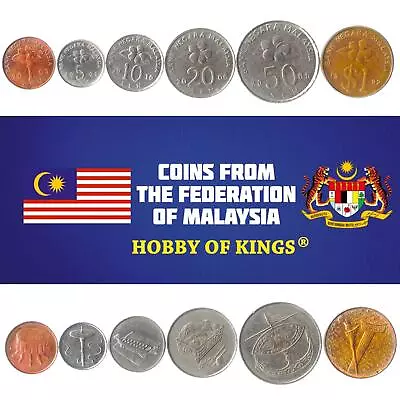 Set Of 6 Coins From Malaysia. 1 5 10 20 50 Sen 1 Ringgit. 1989-2011 • $11.07