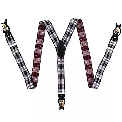 New In Box Men's Suspender Red Grey Black Plaid Elastic Braces Clips Buttons • $12.50