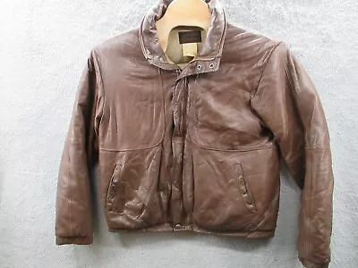Vintage Eddie Bauer Goose Down Genuine Leather Bomber Jacket Brown Mens Sz XL • $110.49