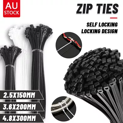 Cable Ties Zip Ties Nylon UV Stabilised 100/200/500/1000x Bulk Black Cable Tie • $25.50