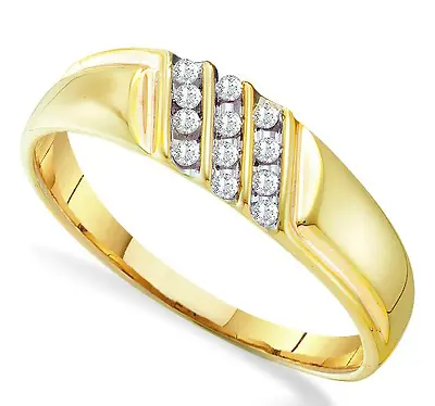 Men's 10K Yellow Gold White Diamond Wedding Ring .12ct • $195.78