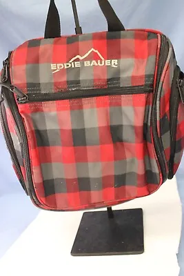 Eddie Bauer SMALL BAG Plaid Leather Bottom  Pockets Nice 12X11 • $9.55
