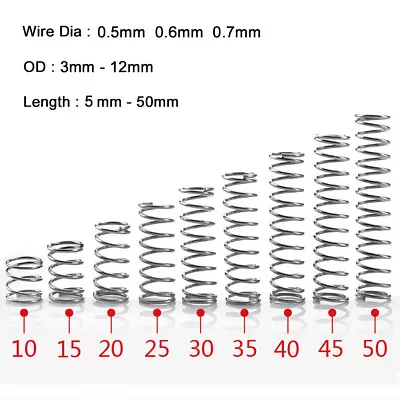 10 Pcs Compression Springs Wire Dia 0.5/0.6/0.7mm OD 3mm-12mm A2 Stainless Steel • $200