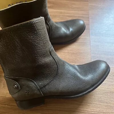 Fry Boots 10B Melissa Button Zip Womens Short Brown Leather Boots EC • $65