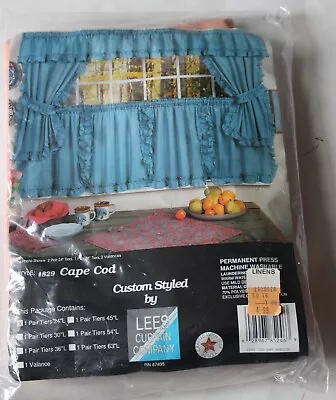 Vtg Ruffled Cape Cod Curtain Pair 24  X 28  W/2 Ruffled Tie Backs Apricot NOS • $9.99