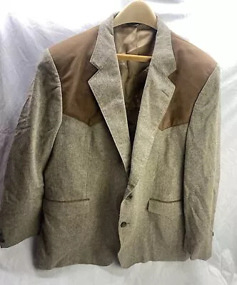 Panhandle Slim Western Jacket Brown Blazer Sport Coat W Suede Shoulders Mens 46R • $35