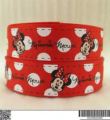 1 Metre Minnie Mouse Red + White Ribbon Size 1 Inch Bows Headband Birthday Cake • £0.99