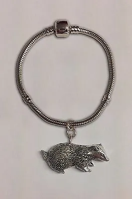 $13.20 • Buy Code A8 Badger Charm On A Silver Rhodium Plated Snake Bracelet 