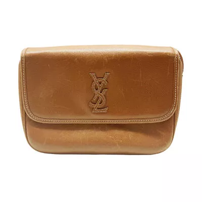 Auth YVES SAINT LAURENT YSL Logo Crossbody Shoulder Bag Brown Leather - Z0482 • $359.61
