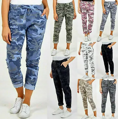 Women Ladies Camouflage Army Print Magic Stretch Trouser Pants Joggers Plus Size • £18.99