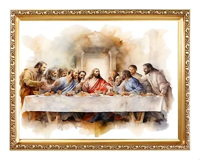 The Last Supper Jesus & 10 Of The 12 Disciples Catholic Watercolour Picture Ls3g • £17.99