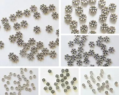 Metal Antique Silver Daisy Flower Flower Spacer Beads Choose Style • £2.39