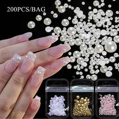 200Pcs 3D Nail Art Pearl Shape Gothic Charms Manicure Tips Rhinestones Decor ~ • $1.91