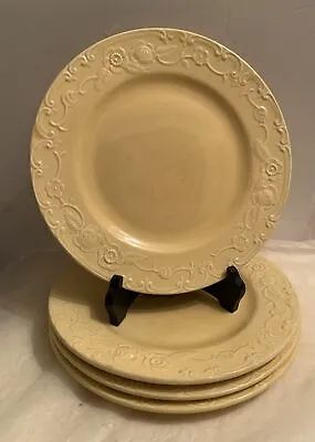 Homer Laughlin  4 Yellow Embossed Floral Rim 10” Plates  Vintage B26￼ • $28