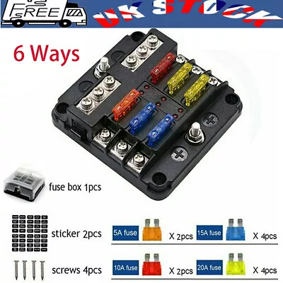 UK12V 32V 6 Way Blade Fuse Box Block FuseBox Holder Auto Marine Bus Bar Car Kit • £8.99