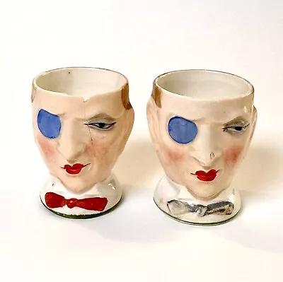 Unique Vintage Egghead Egg Cups Professor Monocle Ceramic French • $25