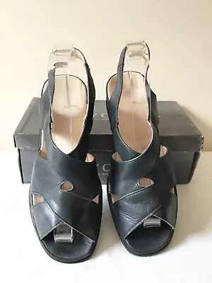  Sally O Hara Navy Blue Leather Slingback Heel Sandals Size 6/39 • £30