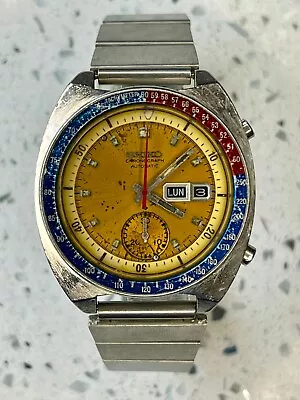 Seiko 6139-6002 Automatic Chronograph POGUE Mens Watch Yellow Dial Vintage • $350