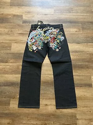 Ed Hardy Jeans Mens 33x34 Denim Baggy Tiger Christian Audigier Y2K VTG Japan Raw • $299