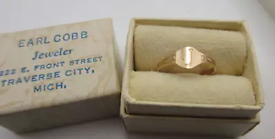 Antique 14k Solid Gold Baby Infant Signet Ring W/Box Monogrammed J • $17.50