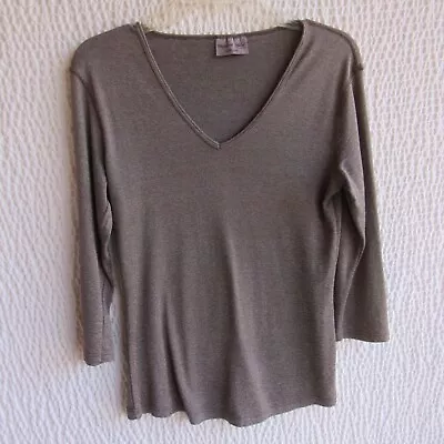 Michael Stars Maternity Top Brown Gray 3/4 Sleeve Vneck  Cotton Blend USA • $12