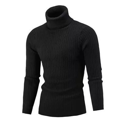 Mens Knitted Sweater Winter Warm Turtle Neck Jumper Pullover Casual Knitwear Top • $15.83