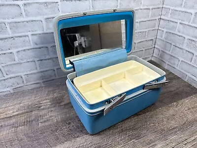 Train Case Sears COURIER 2 By SAMSONITE TRAVEL Cosmetic Blue W/ Tray NO KEYS • $35.99