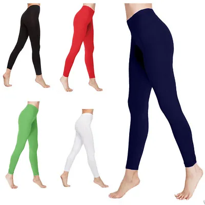 Women Ladies Deluxe Quality Cotton Leggings Full Footless Length All Size 8-22 • £7.99