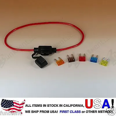 ATM APM Mini Blade Inline 16AWG Fuse Holder (Water Proof) + 5A 7.5A 10A 15A 20A • $6.49