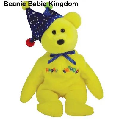 £10 • Buy Ty Beanie Baby * Happy Birthday * The Bright Yellow Teddy Bear Wearing A Hat