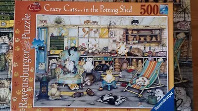 500 Piece Ravensburger Jigsaw Puzzle Linda Jane Smith Crazy Cats In Potting Shed • £4.50